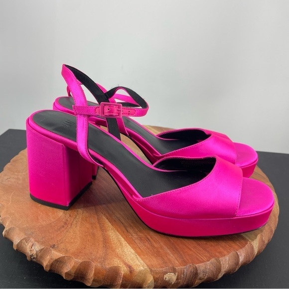 H&M Bright Pink platform sandal Heels ankle strap Sz 9 - Picture 3 of 8